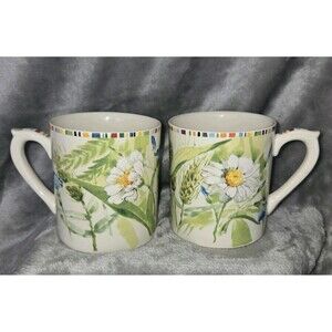 Gien France Cherry Mug Coffee Cup White Daisy Flowers Wheat Discontinued Vintage
